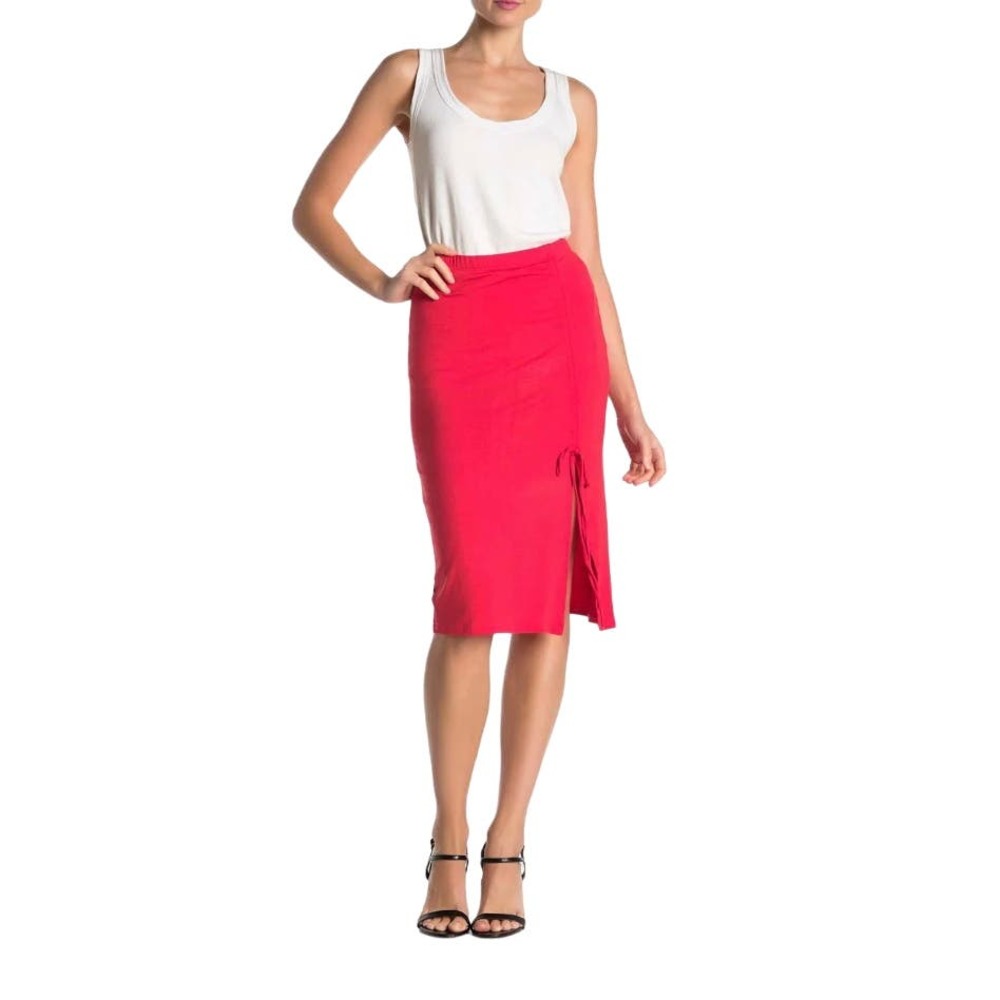 Velvet Torch Ruched MIDI Skirt Coral Size Medium NEW
